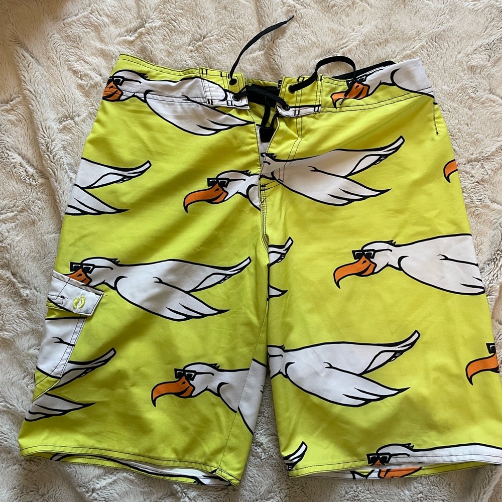 Yellow Seagull Print Swim Shorts